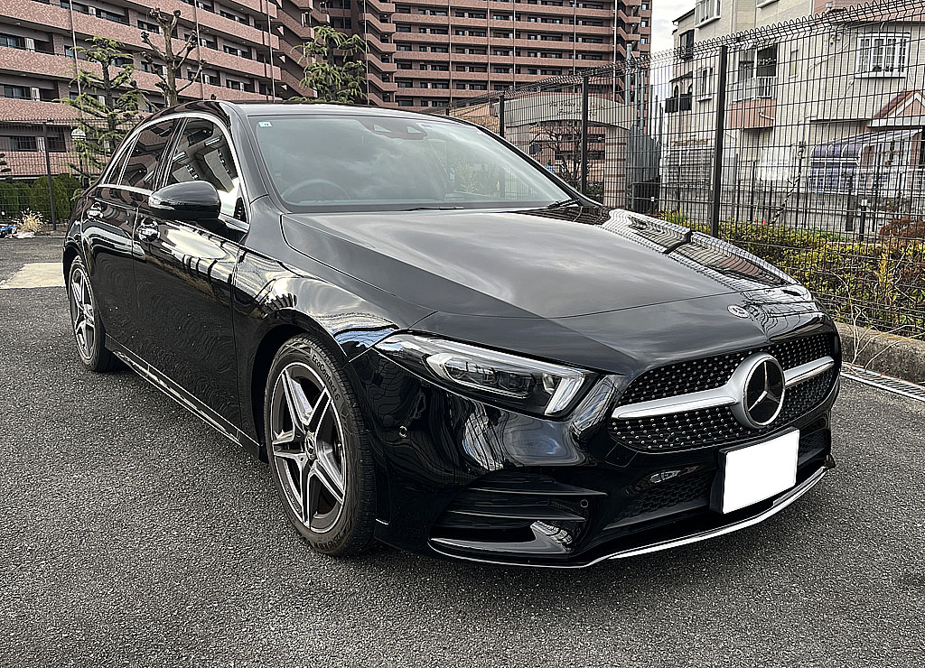 E0827-8D 美品!! ベンツ AMG W176 Aクラス 純正 7.5J+52 PCD112 業者ブラック塗装品 4本セット 塗装後未使用 BENZ メルセデス・ベンツ A-Class W176 後期車 フロントバンパー用艶